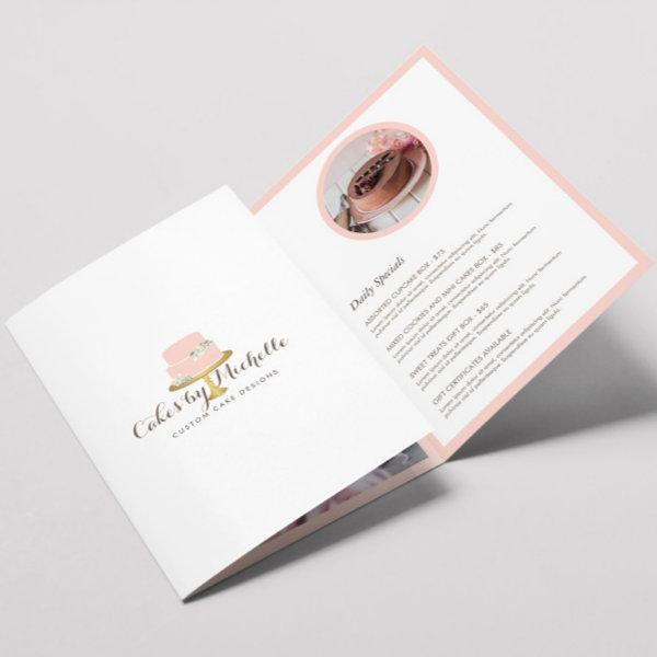 Elegant Pink Cake with Florals Bakery Brochure