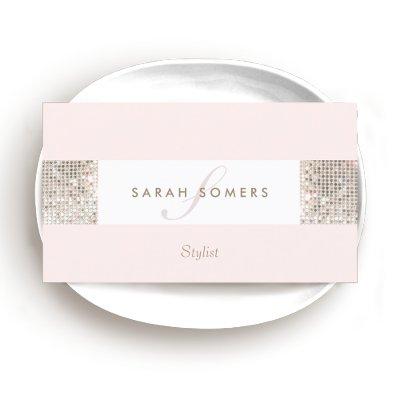 Elegant Pink Faux Silver Sequin Monogram Beauty Bu