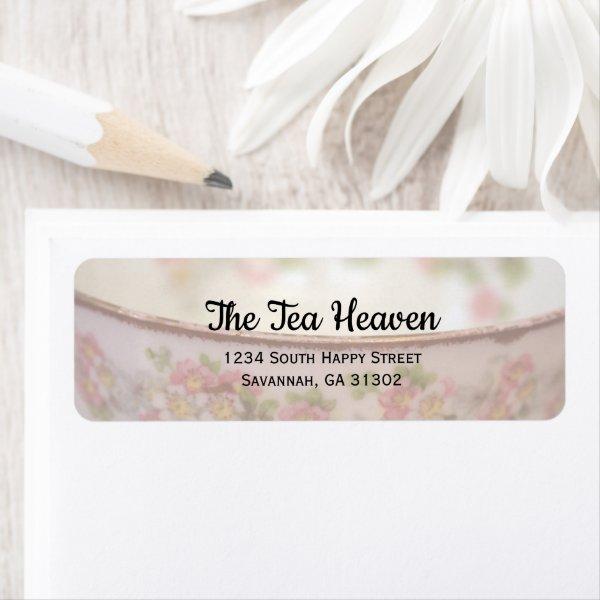 Elegant Pink Floral Teacup Label