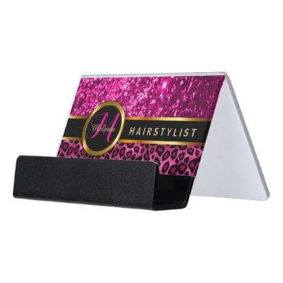 Elegant Pink Glitter and Leopard Skin Desk  Holder