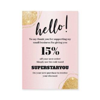 Elegant Pink Gold Glitter Thank You Insert Card