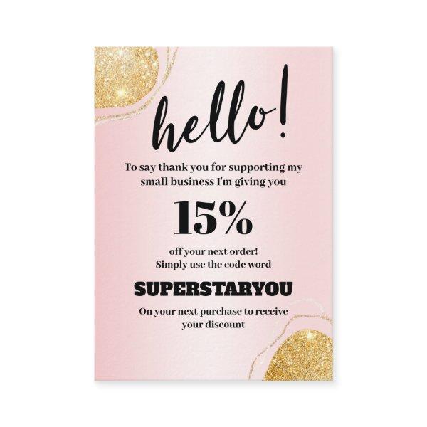 Elegant Pink Gold Glitter Thank You Insert Card