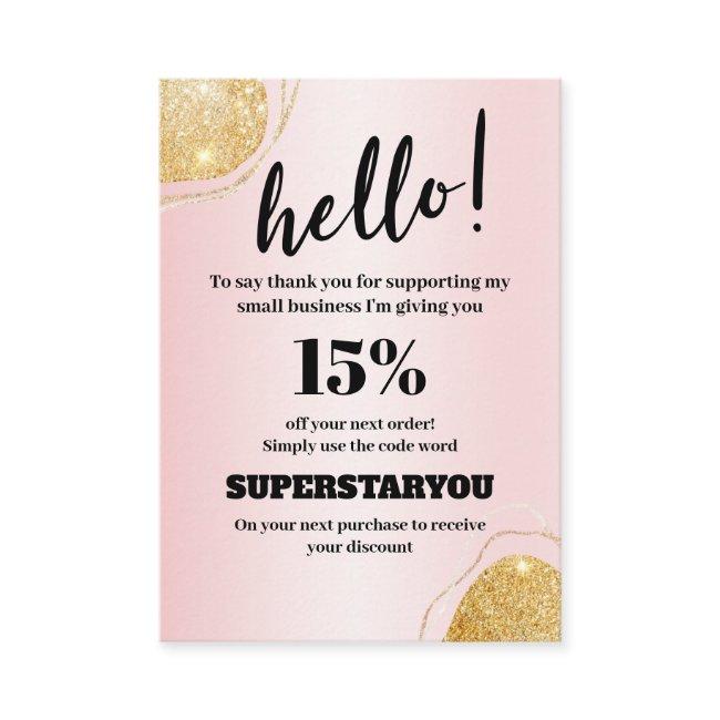 Elegant Pink Gold Glitter Thank You Insert Card
