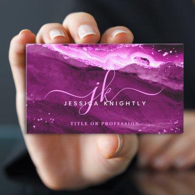 Elegant Pink Magenta Agate Glitter Script Monogram