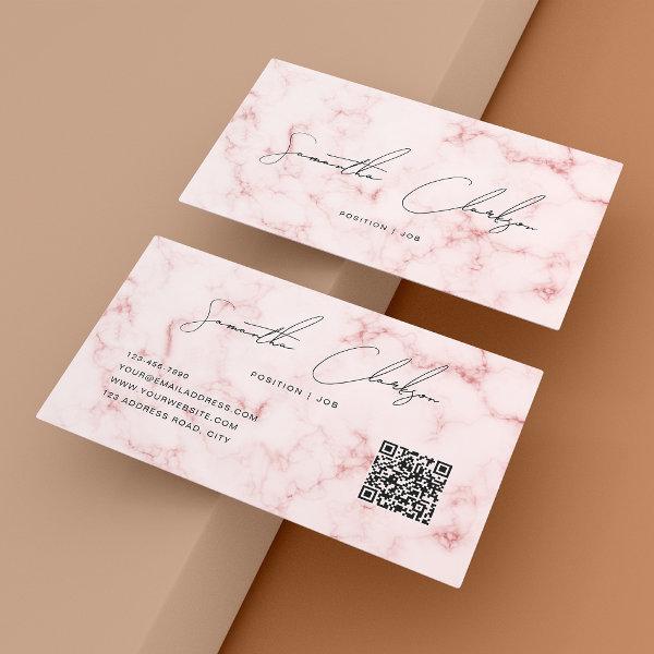 Elegant Pink Marble Handwritten Script QR code