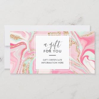 Elegant pink marble rose gold glitter gift card