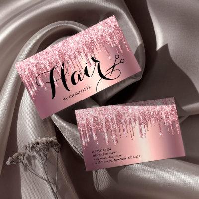 Elegant pink rose gold glitter drips hairstylist