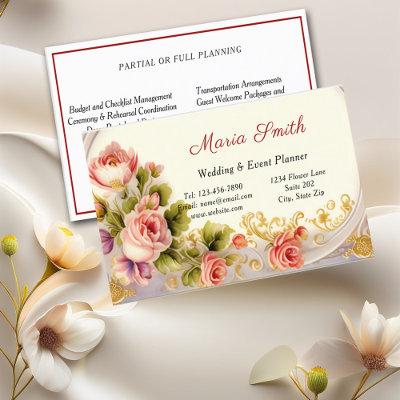 Elegant Pink Roses Gold Wedding Event Planner