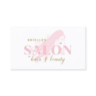 Elegant Pink Woman Long Flowing Curls Hair Salon