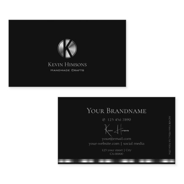 Elegant Plain Black and Silver with Monogram Chic