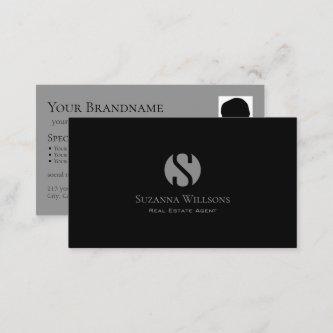 Elegant Plain Black Gray with Monogram and Photo