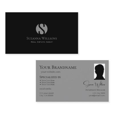 Elegant Plain Black Gray with Monogram and Photo