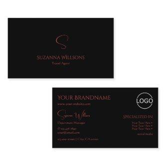 Elegant Plain Black Red with Monogram and Logo