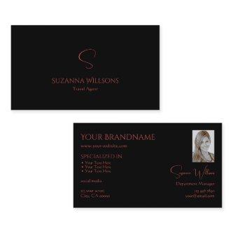 Elegant Plain Black Red with Monogram and Photo