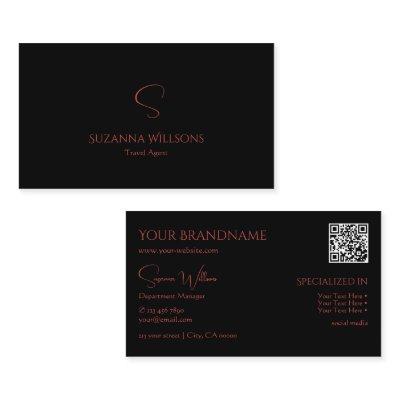 Elegant Plain Black Red with Monogram and QR-Code