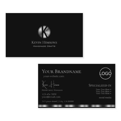 Elegant Plain Black Silver with Monogram and Logo