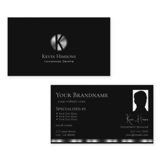 Elegant Plain Black Silver with Monogram and Photo