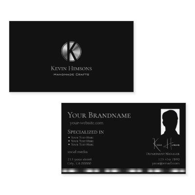 Elegant Plain Black Silver with Monogram and Photo