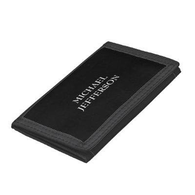 Elegant Plain Black White Personalized Custom Trifold Wallet