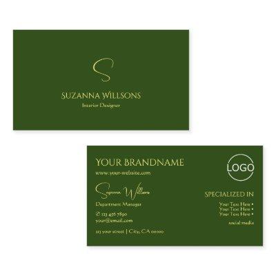 Elegant Plain Forest Green with Monogram and Logo