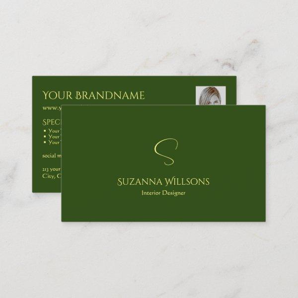 Elegant Plain Forest Green with Monogram and Photo