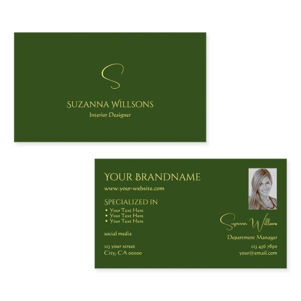 Elegant Plain Forest Green with Monogram and Photo