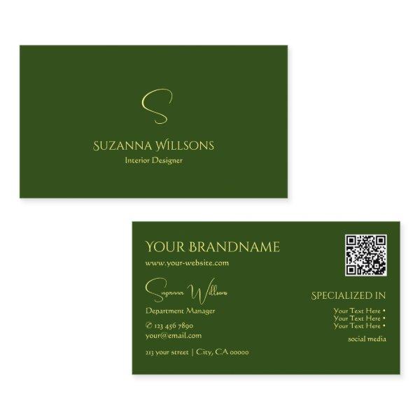 Elegant Plain Forest Green with Monogram QR Code