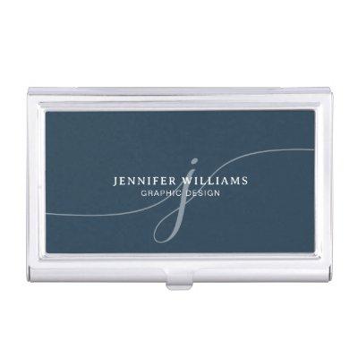 Elegant Plain Navy Blue Script Monogram  Case