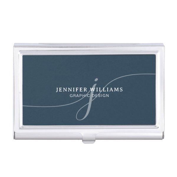 Elegant Plain Navy Blue Script Monogram  Case