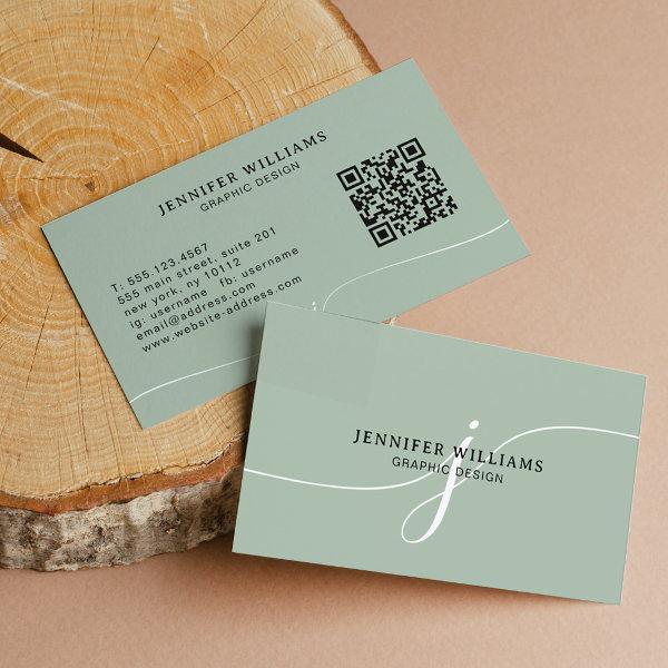 Elegant Plain Sage Green Script Monogram QR Code