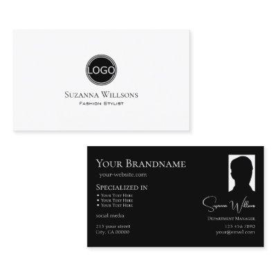 Elegant Plain White Black with Logo and Photo Chic