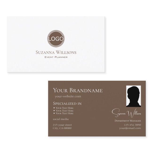 Elegant Plain White Brown with Logo and Photo Chic
