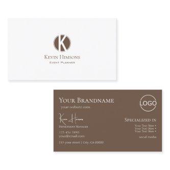 Elegant Plain White Brown with Monogram and Logo