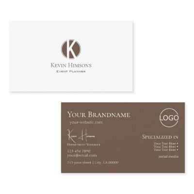 Elegant Plain White Brown with Monogram and Logo