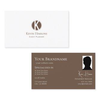 Elegant Plain White Brown with Monogram and Photo
