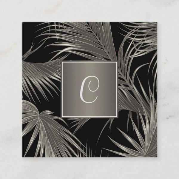 Elegant Platinum Palm Pattern with Monogram Square