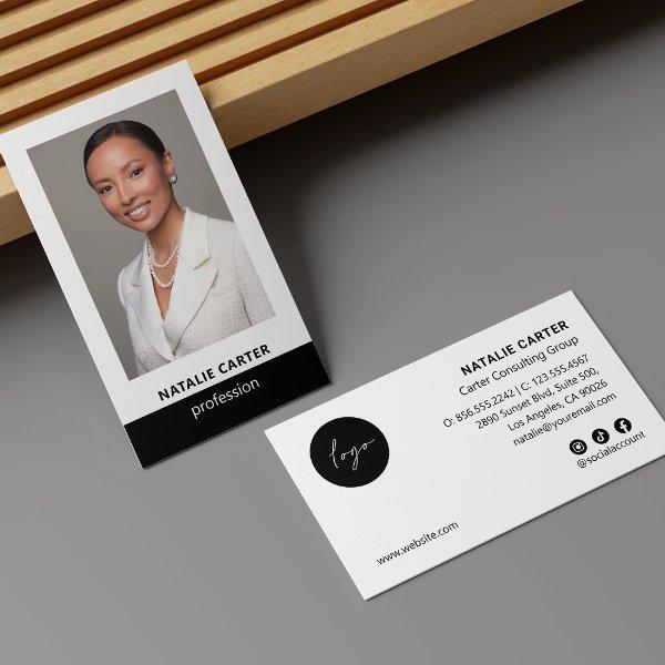 Elegant Portrait Photo, Logo & Social Icons BLACK