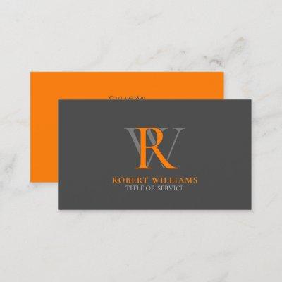 Elegant Professional Orange Dark Grey Monogram