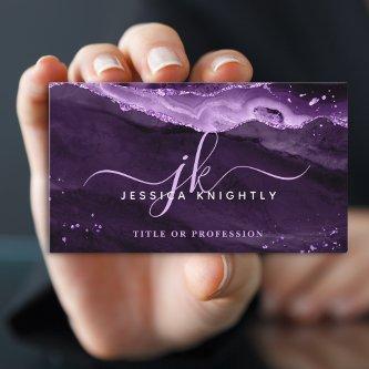 Elegant Purple Agate Glitter Script Monogram