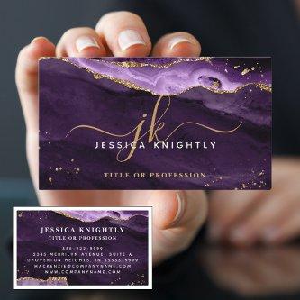 Elegant Purple Agate Gold Glitter Script Monogram