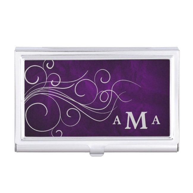 Elegant Purple Silver Swirl Monogram Case