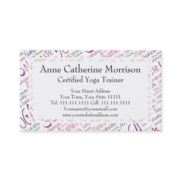 Elegant Purple Yoga Positions Word Cloud Pattern