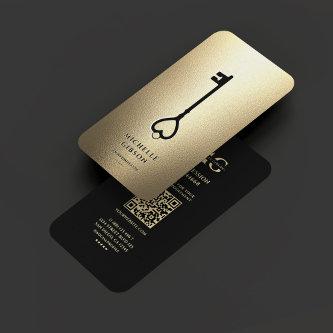 Elegant Realtor Monogram Black Gold Key Modern