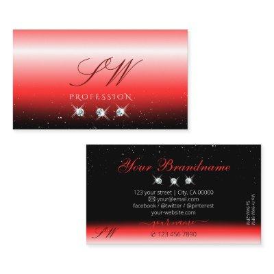 Elegant Red Black Gradient Sparkle Jewels Initials