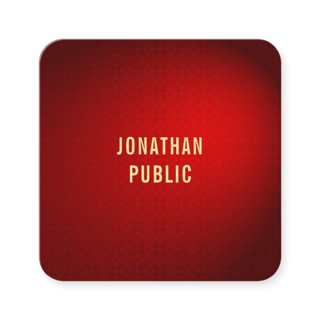Elegant Red Damask Gold Text Trendy Template Square