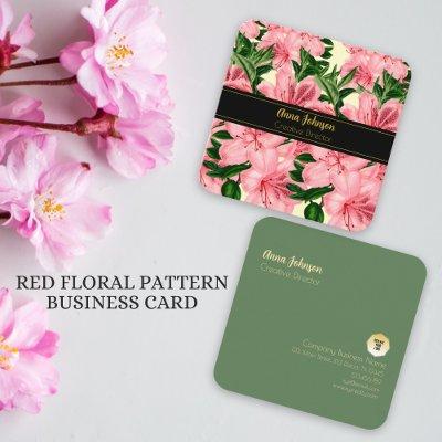 Elegant Red Floral Pattern Add Your Custom Name Square