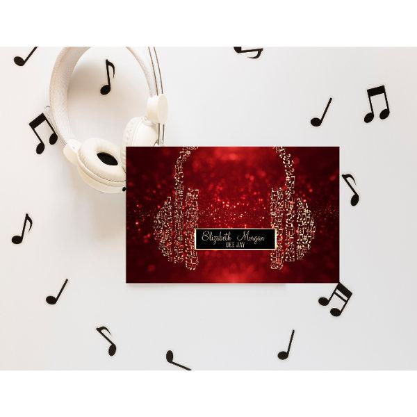 Elegant Red Glitter Bokeh,Music Notes Headphone DJ