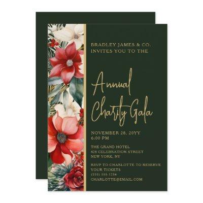 Elegant Red Green Floral Charity Event Gala Party Invitation