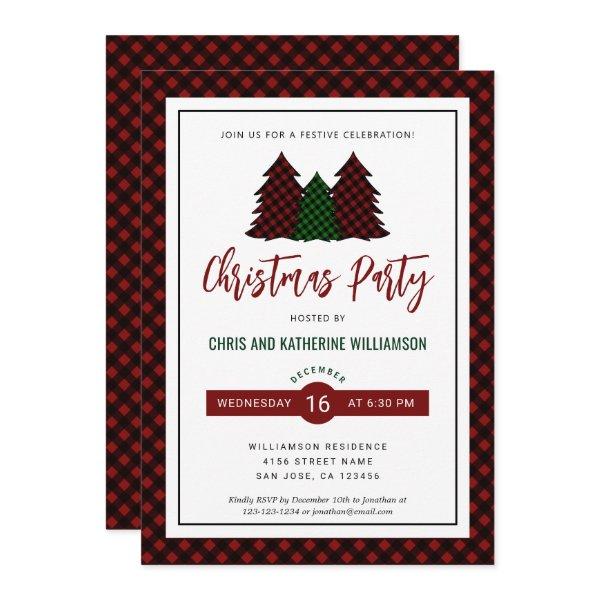 Elegant Red Plaid Pattern Christmas Holiday Party Invitation
