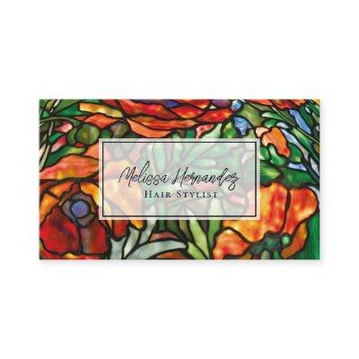 Elegant Red Poppies Floral Stained Glass QR Code